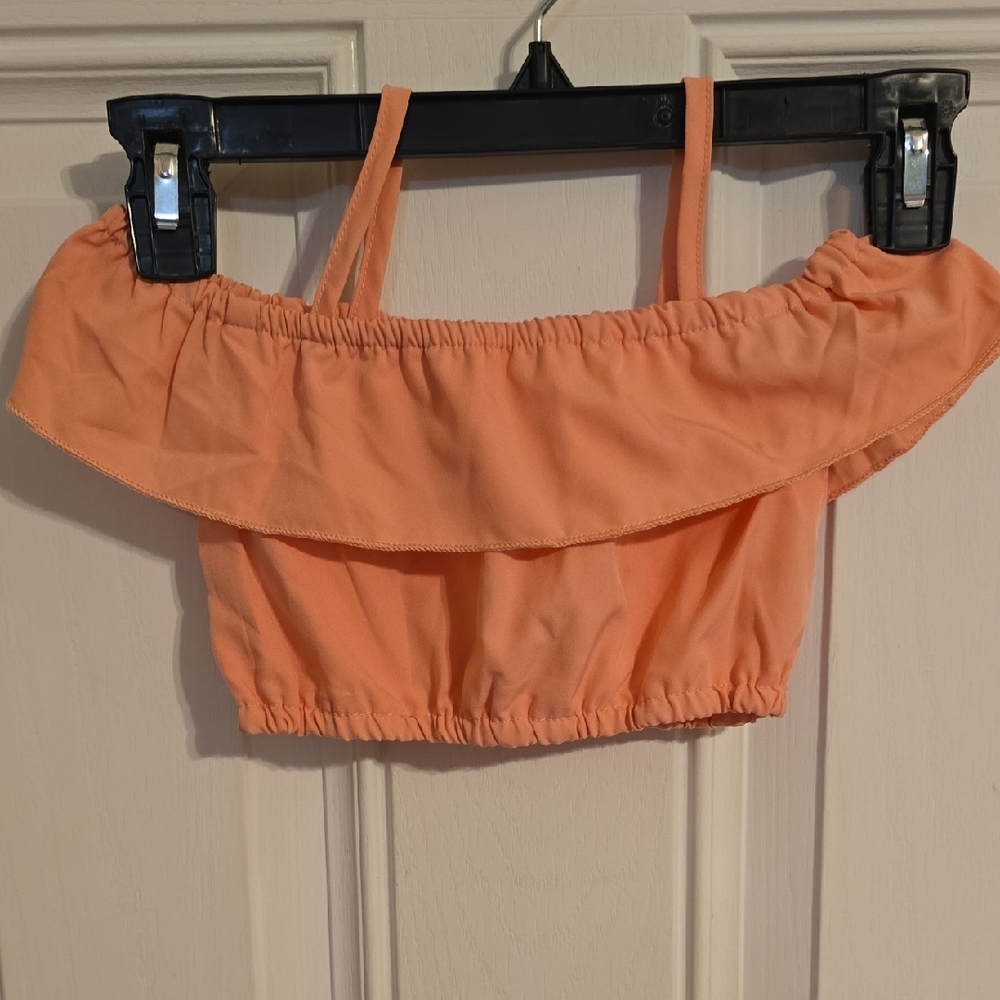 🔵Toddler Orange Off-Shoulder Crop Top Size 100 Or 3T